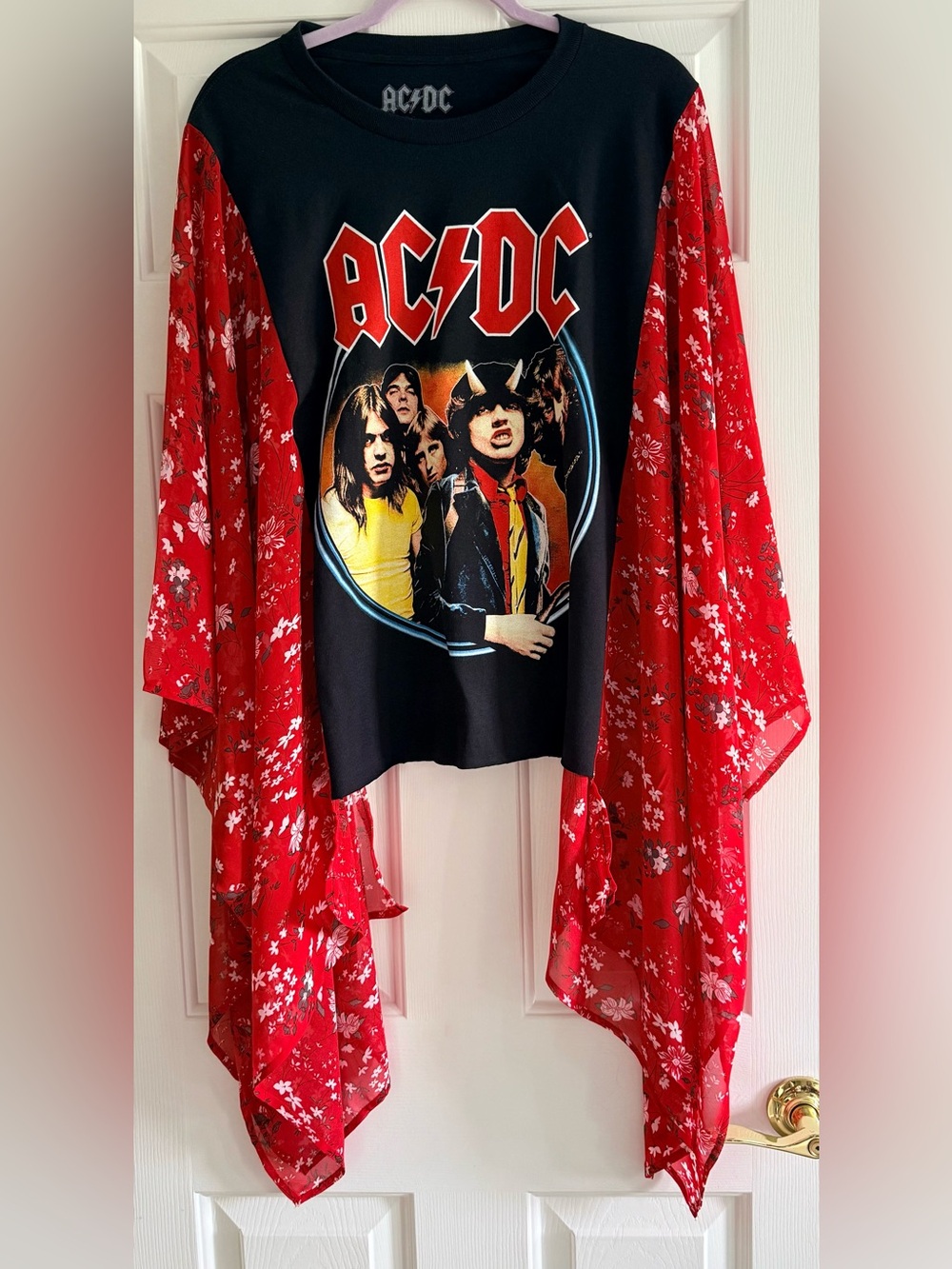 Custom Upcycled AC/DC Poncho Top OSFM